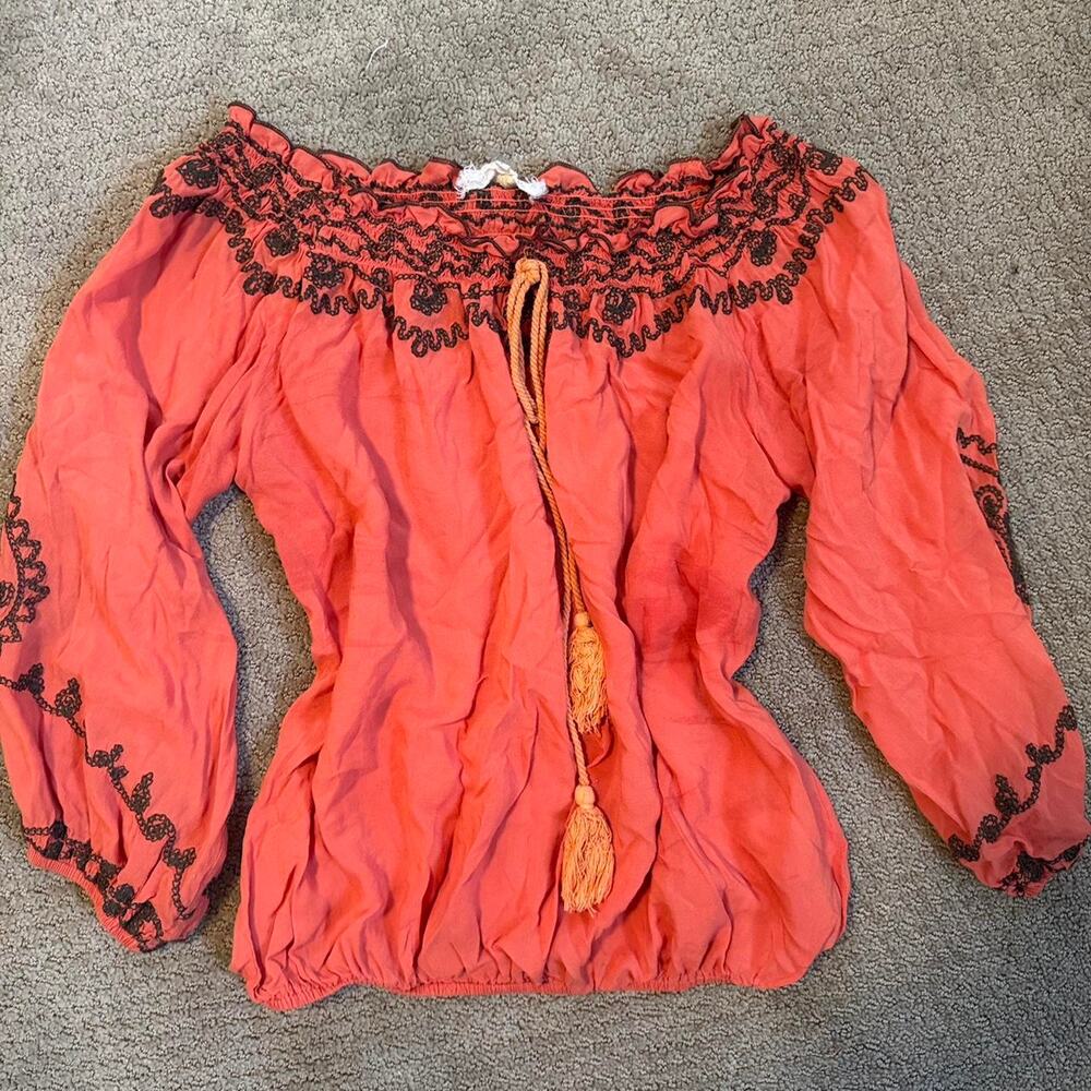 boho off shoulder top embroidered tassel peasant blouse
